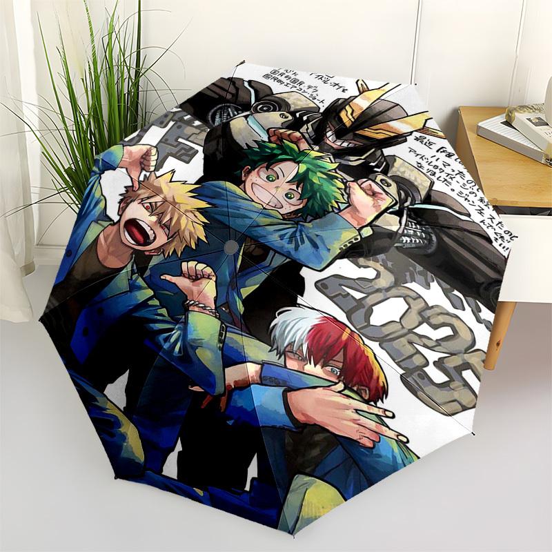 

1pc Boku no Hero Academia Izuku Midoriya, Katsuki Bakugo & Shoto Todoroki Outdoor Umbrella - Automatic Opening/Closing, 3-Fold Design, 8-Rib Iron Fram