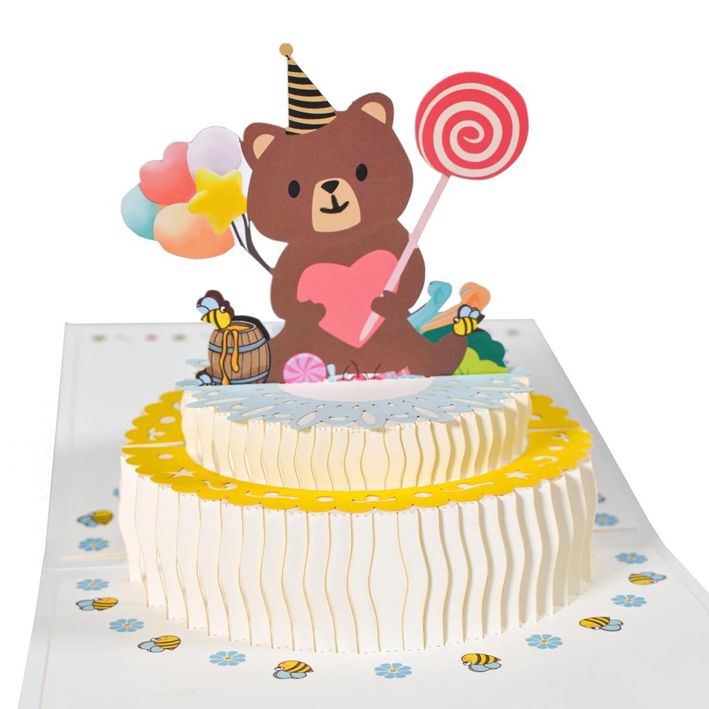 3D Cartoon Bear Pop Up Birthday Card Gift Greeting Cards for Kids Wife Husband Baby Shower