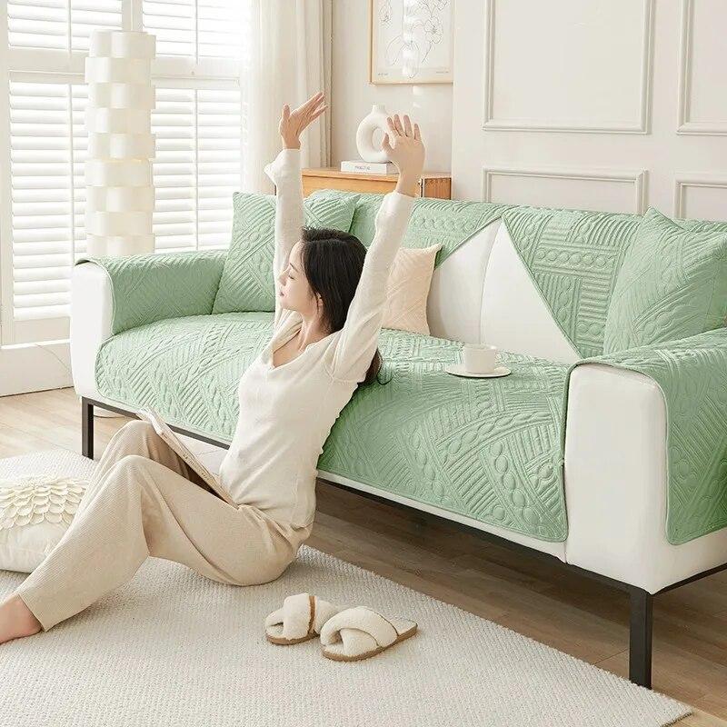 

Однотонный жаккардовый коврик для дивана с геометрическим узором, утолщенный плюшевый L-образный чехол для дивана для гостиной, нескользящий пылезащитный чехол для дивана 70x70cm 1pcs