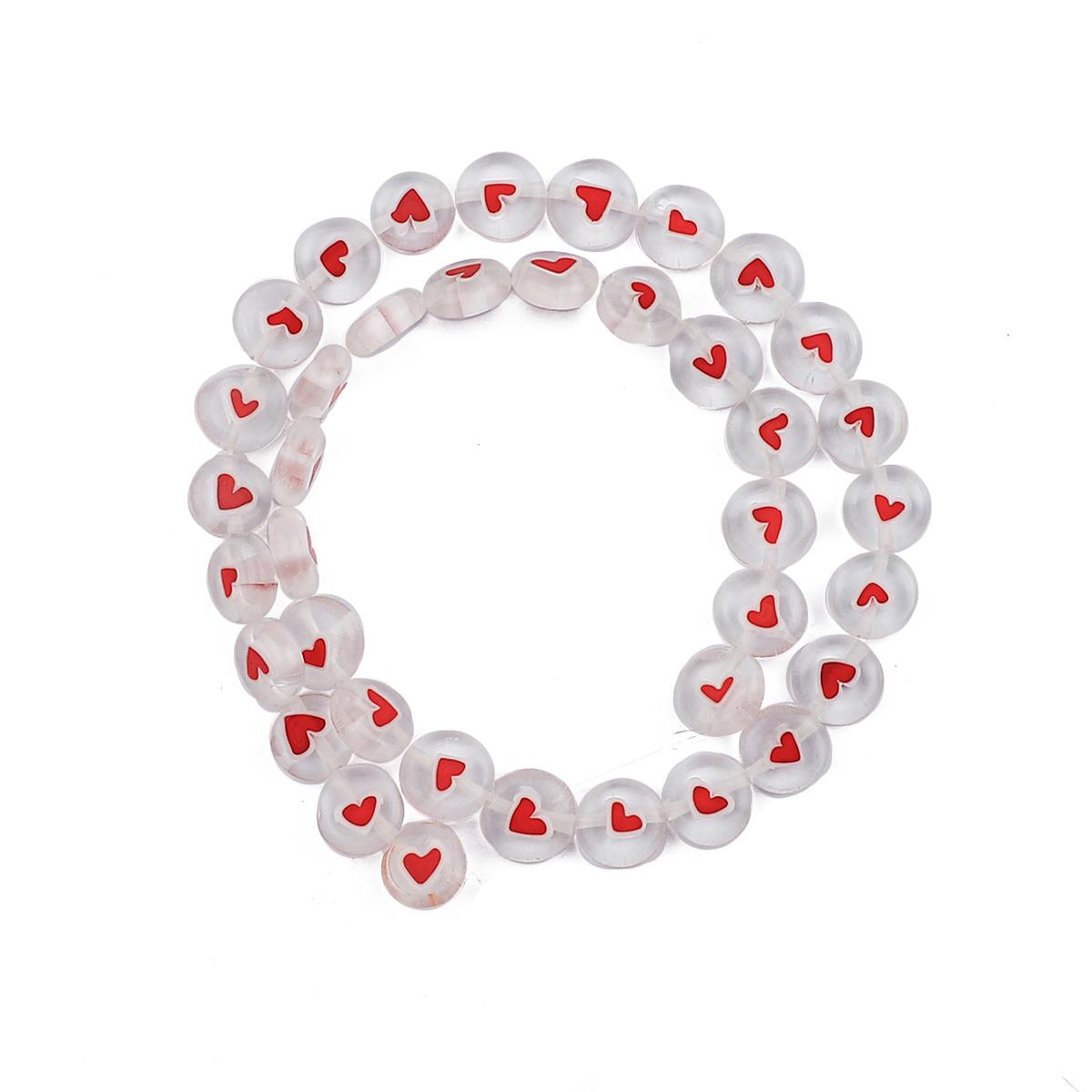 

8/10 мм прозрачные белые красные сердечки сплюснутые стеклянные бусины Люли для изготовления ювелирных изделий своими руками 8mm 48pcs чистый