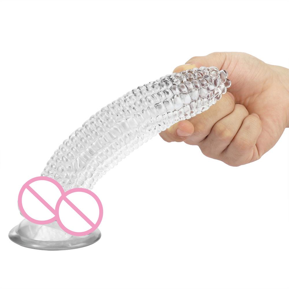 Transparent J87 Corn Cob Anal Plug with Strong Suction Cup and Irregular Egg Fruit Vegetable Design.