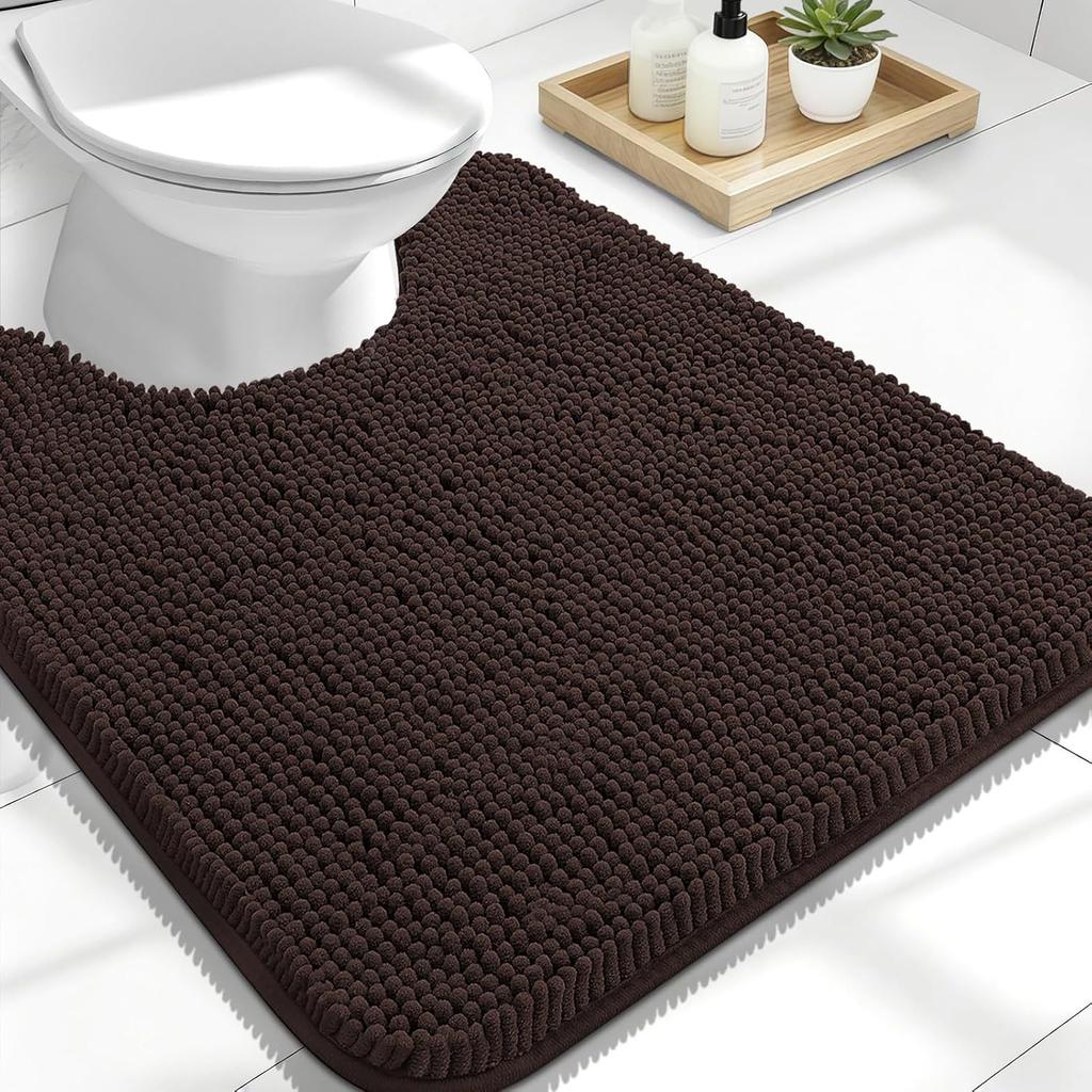 Toilet Mat U-Shaped Bathroom Carpet Bathroom Non-Slip Luxury Chenille Bath Mat U-Shape-Ultra Soft Absorbent Plush Carpet Washable Quick Dry