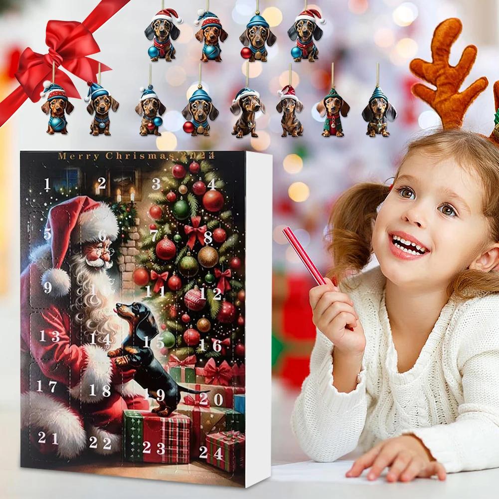 Jezevčíci Vánoční Adventní Kalendář 2024, 24 dní Jezevčíci Psí Adventní Kalendář Ozdoby na Vánoční Stromeček na Vánoční Dárky