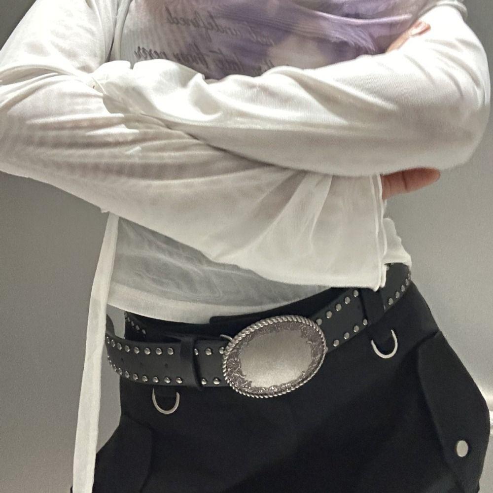 Zinc Zinc Alloy Punk Style Belt Metal Buckle Jeans Waistband Casual Retro Rivet Waist Belt  Spicy Girl