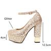 Pailletten Gold Pumps Frauen Bling-Bling Glitter Silber High-Heels Schuhe Dame Dicken Absätzen Plattform Schnalle Schuhe Hochzeit Party