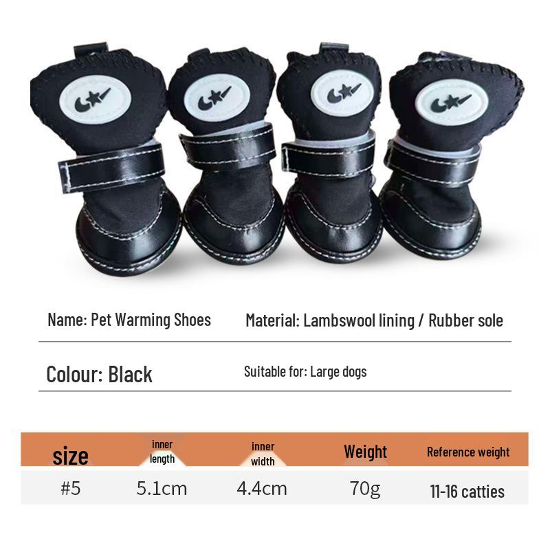 Durable Pet Warm Shoes with Lambswool Lining and Rubber Sole