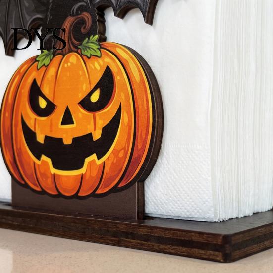 Portatovaglioli da Cucina Halloween in Legno per Tavolo, Zucca Gatto Nero Pipistrello Supporto Carta Dispenser Verticale, Asciugamano Decorazione Festa Festiva Carta