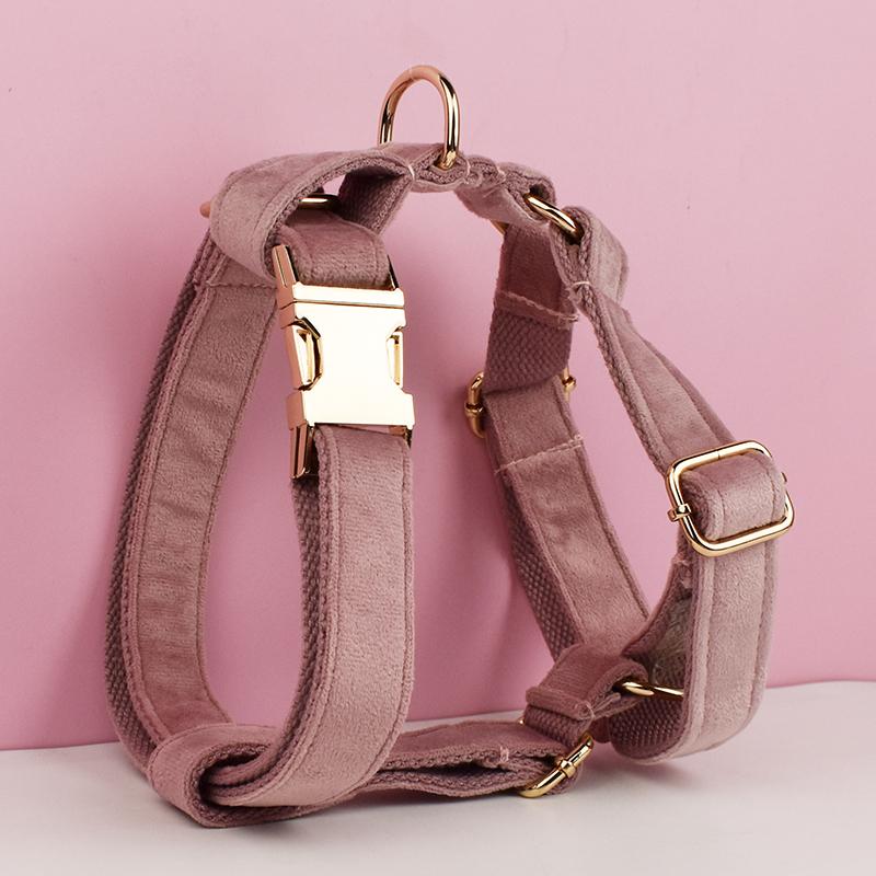 Light Purple Velvet Dog Collar And Leash Set For Dogs Custom Engraved Nameplate Pet Supplies Dog Leash Velvet05