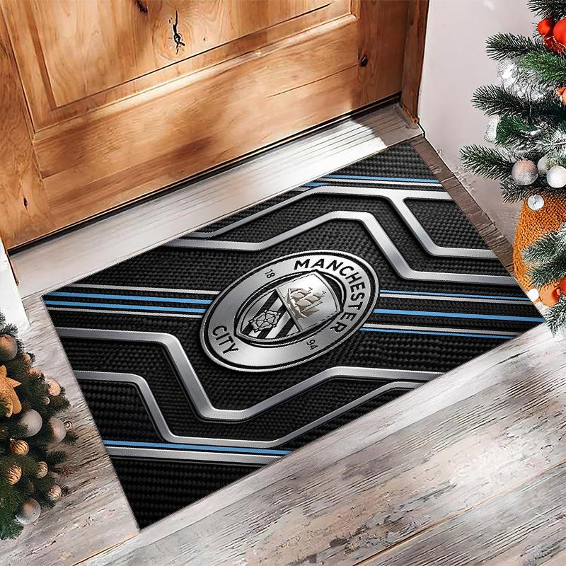 Manchester City Printed Flannel Area Rug Non Slip Soft Polyester Floor Carpet Indoor Decor Mat for Bedroom Living Room Sofa