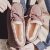 Womens Furry Driving Loafers Winter Slip On Flats Plus Size Pregnancy Shoes with Fleece Lining