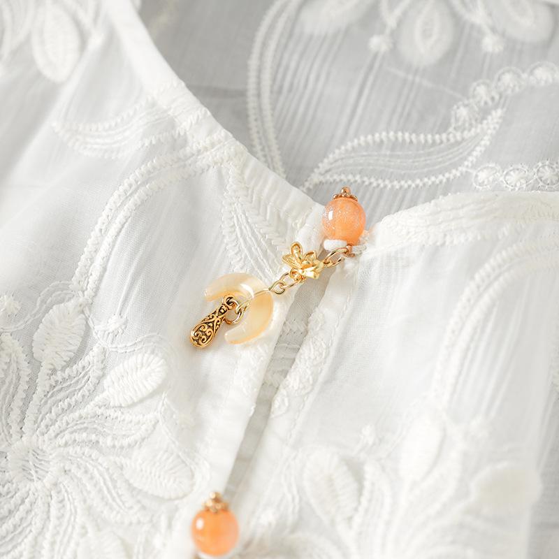 Spring Embroidery Jacquard Trumpet Sleeve Dress - New Chinese Style