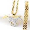 Running Horse Pony Pendant Necklace For Women Men Stainless Steel Gold Color Rhinestone Animal New Design Chain Jewelry Gifts