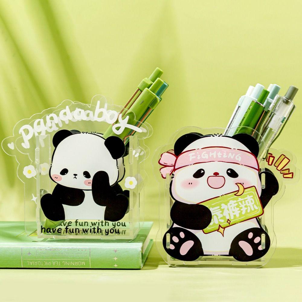 Creative Panda Pen Holder Cartoon Makeup Brush Storage Bucket  Desktop Storage