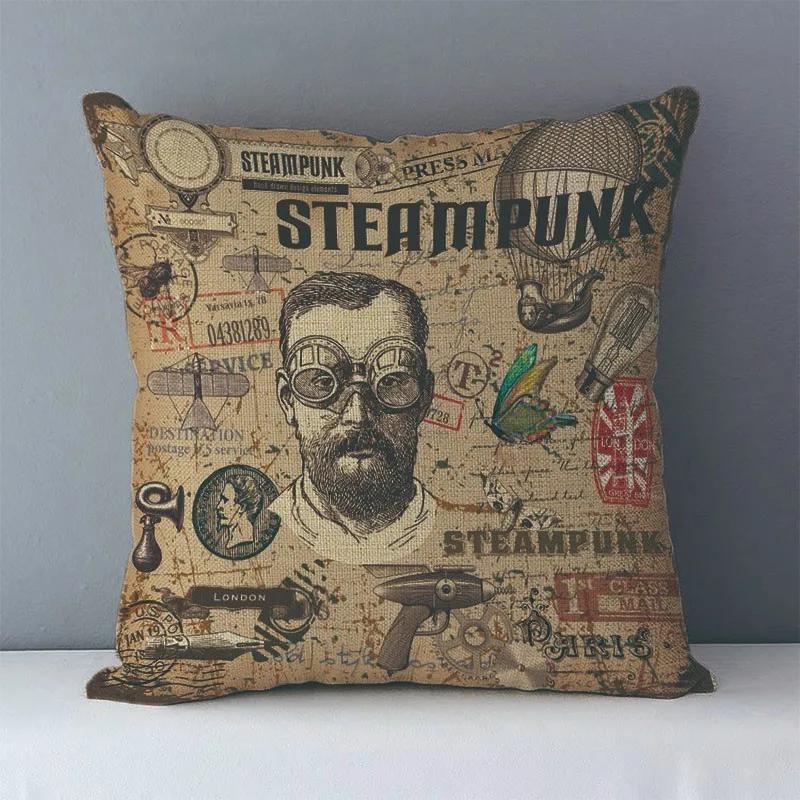 Europeisk stil vintage steampunk-mönster tryckt mysigt soffkuddfodral heminredningskuddar x sängkläder örngott J