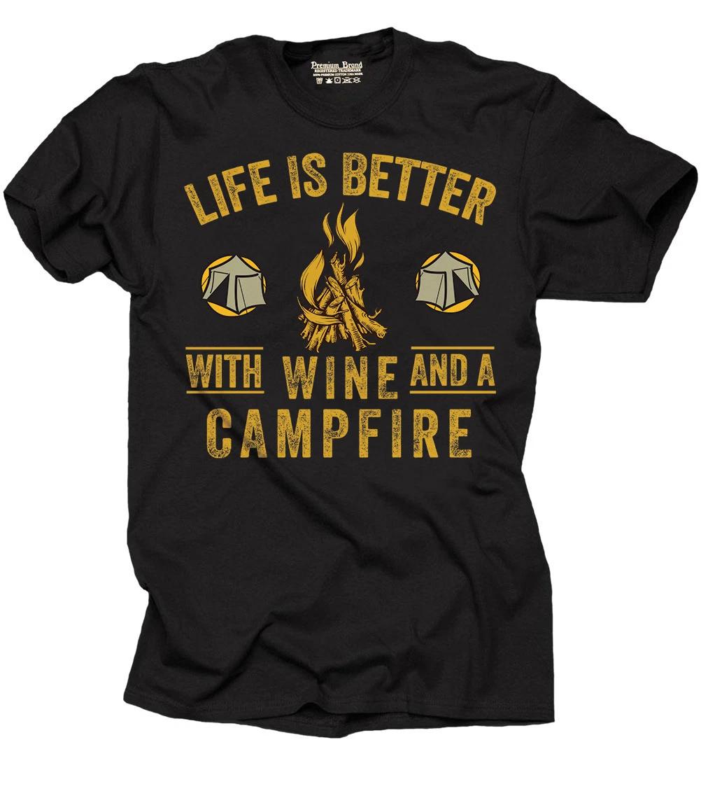 

Camping T-shirt Campfire Wine Vacation T-shirt Fishing Camping Forest Tee Shirt M