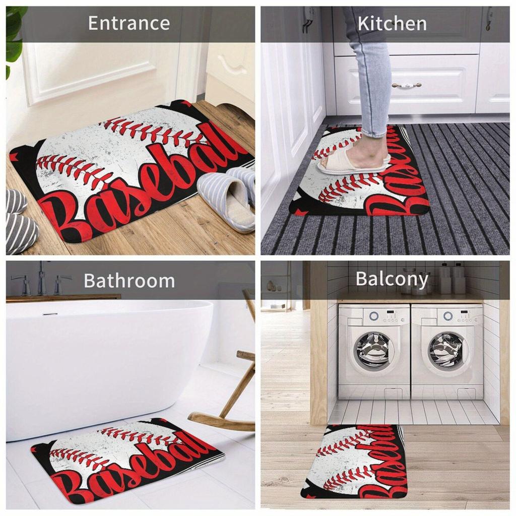 1PC Baseball Pattern Kitchen Rug Non-Slip Door Mats Pop design Bathroom Rug Bath Mat Carpet for Home Sink Laundry Decor