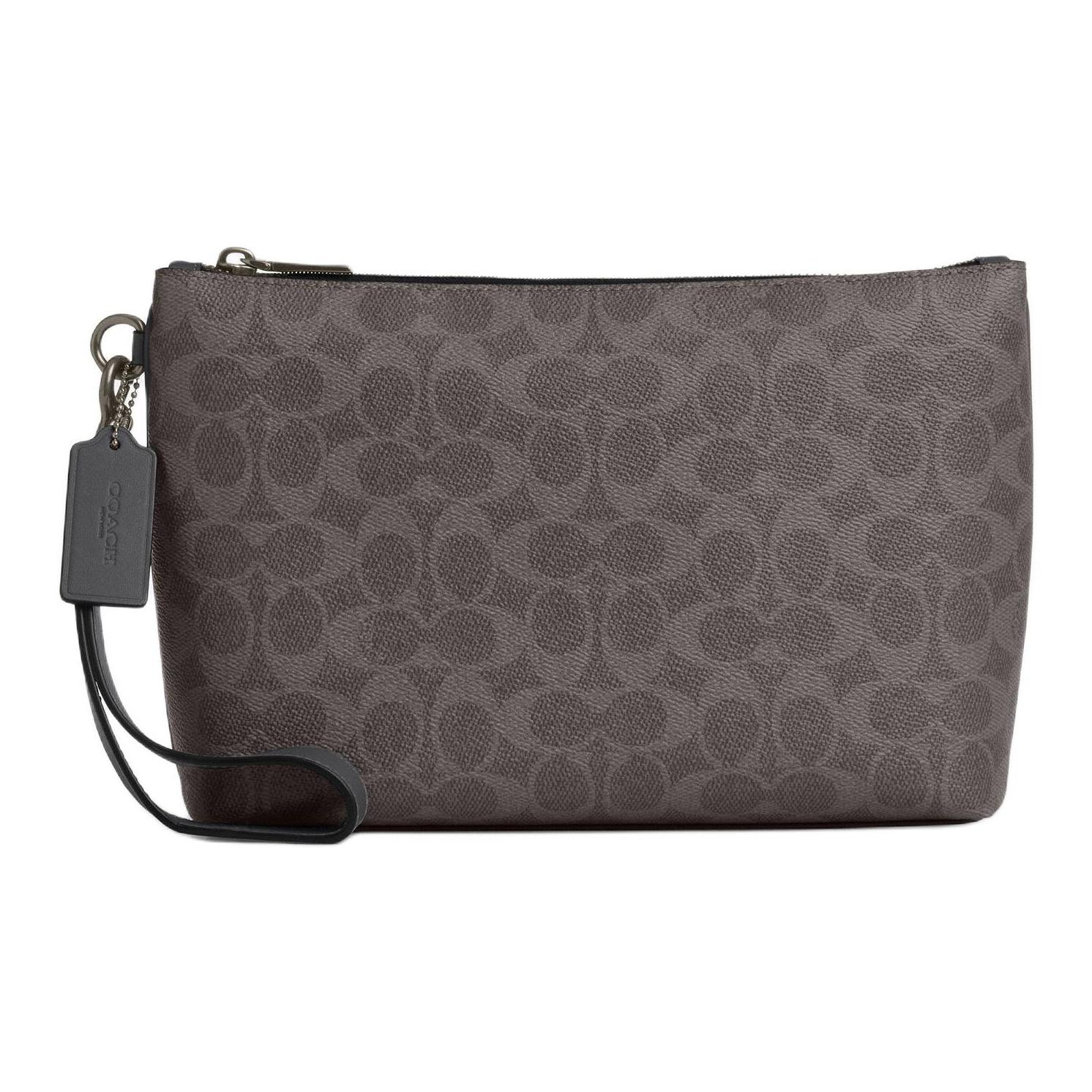 

Coach 27 Top Zip Closure Detachable Wrist Strap Faux Leather Clutch Large Men clutch Charcoal-Gray Gray CCF32-QBYFT Basic Set (Bag+Dust Bag)