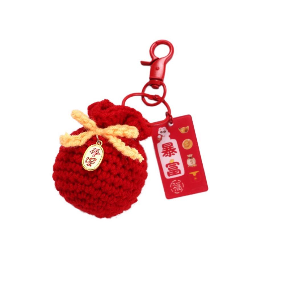 Car Keyring Lucky Keychain Cartoon Knit Doll Pendant Cute Fu Bag Keychain  New Year Gift