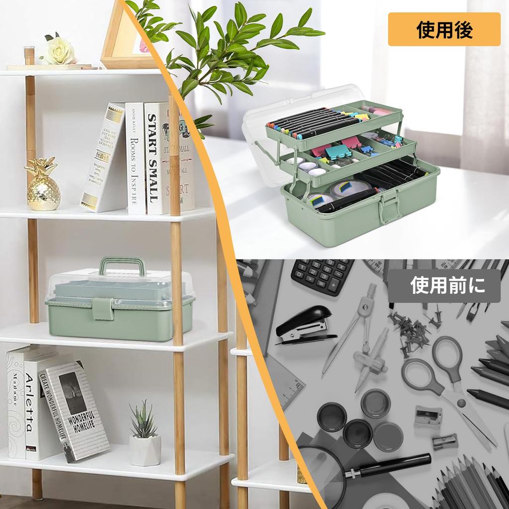 Large Capacity 3-Tier Tool Box, Multifunctional Storage Box, Semi-Transparent, 180-Degree Opening, Sewing Box with Handle, Tool Case, Home/Car Use, Sm