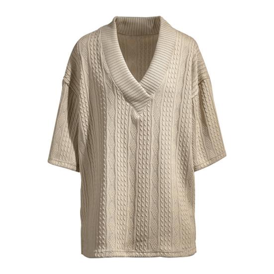 Men T-shirt V-Neck Short Sleeve Twist Jacquard Texture Tee Shirt Solid Color Loose Fit Summer Knitting Tops