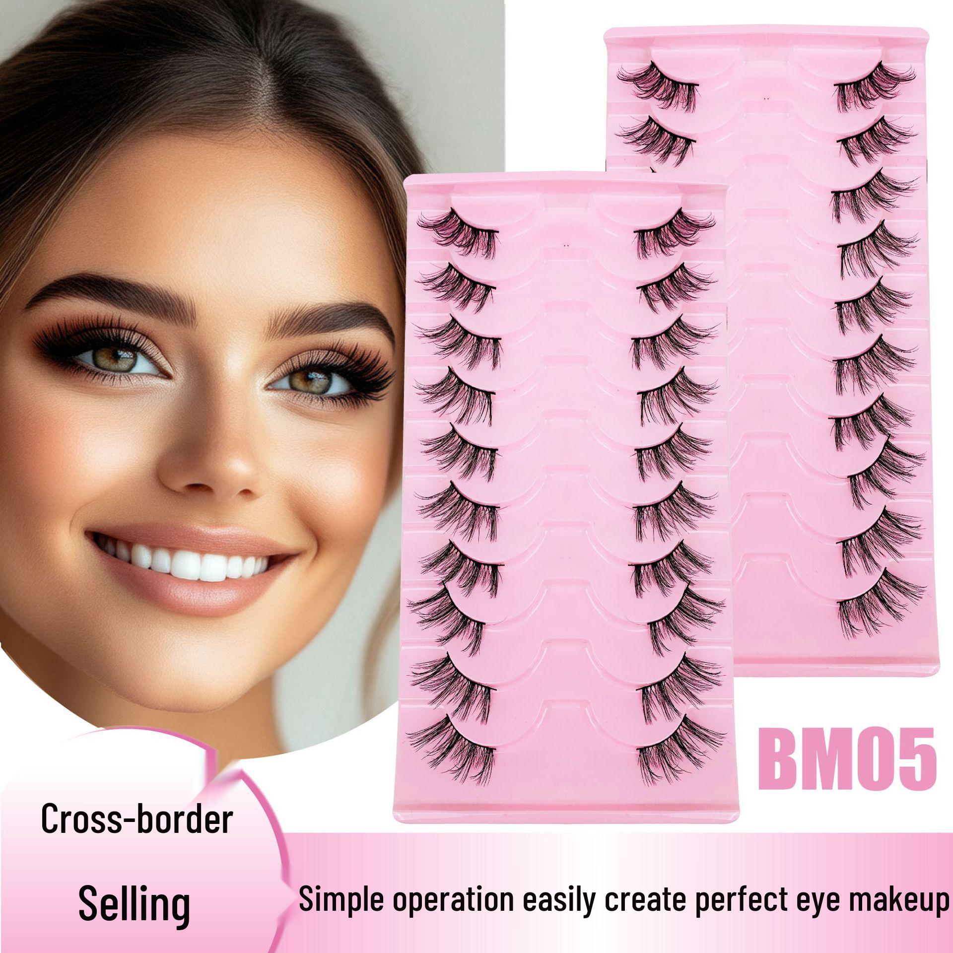 

10-Pair European & American Style False Eyelash Set - Dense, Hard Stem for Daily Wear