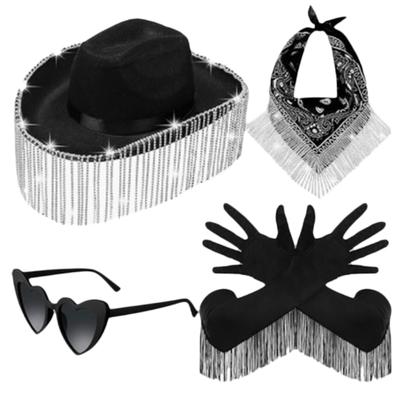 Western Cowboy Hat Eyewear for Bridal Shower Cowgirl Headscarf Costume Set Female Night Club Dress Up Masquerade Outfit