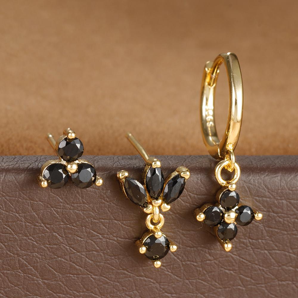 Luxury Flowers Pendant Piercing Earrings Set For Women Stainless Steel Colorful Zircon Hoop Earring Lady Jewelry aretes de mujer