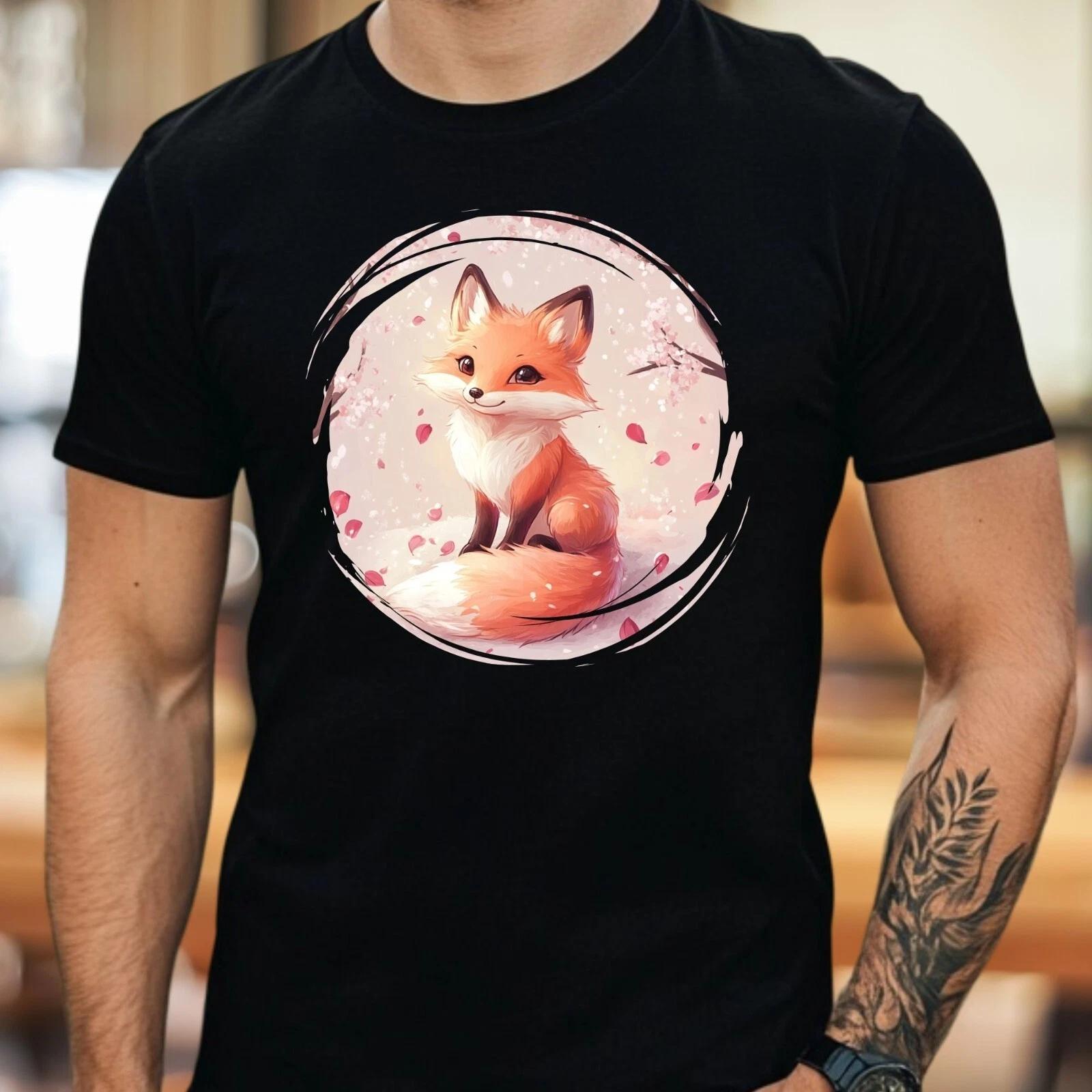 T-Shirt Herren Kawaii Fuchs Motiv Baumwolle Größe S bis 5XL M