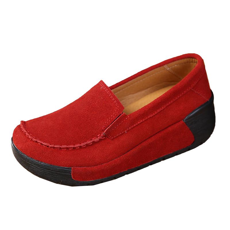 Women Cow Suede Slip-on Loafers Fashion Platform Shoes Wedge Heels Ladies Casual Shoes for Working Walking Traveling