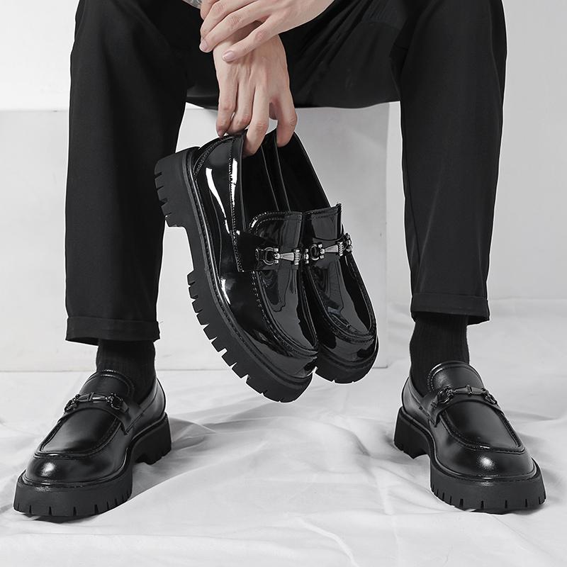Fashion Teenagers Big Toe Shoes Black European Style Single Kick Business Fashion Loafers Thick Soled Leather Shoe Sizes 38-46 Men Shoes