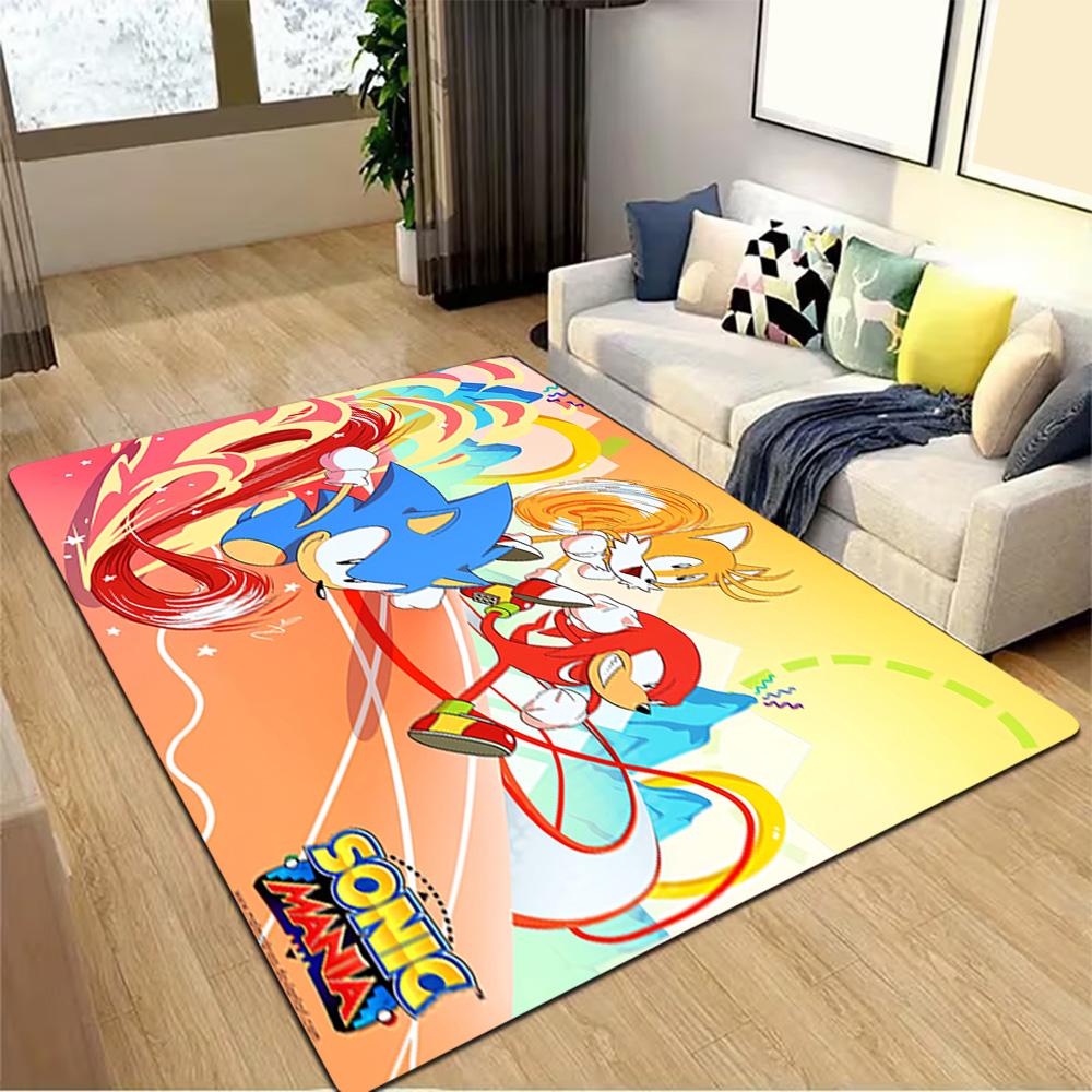 Sonic The Hedgehog Group Decoration,Carpet,Living Room,Bedroom, Non-slip,Square rug