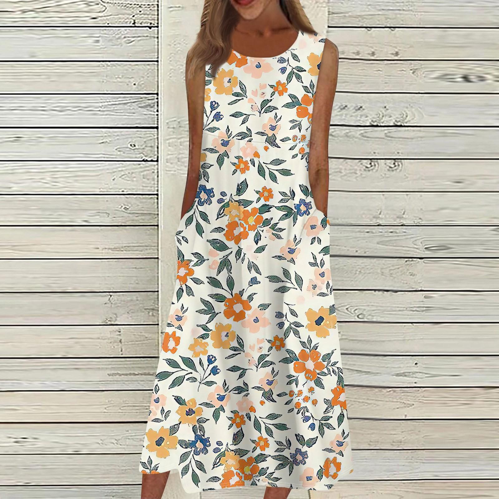 

Жен. Повседневные платья с принтом Круглый вырез Классический Классический На открытом воздухе Повседневные Без рукавов Свободные платья XL