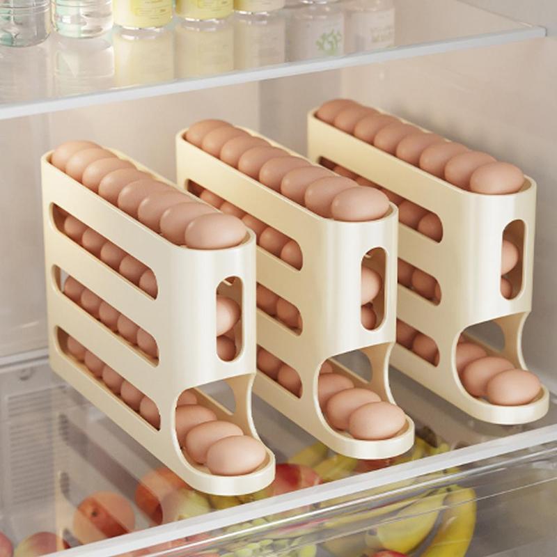 4 Layers Automatic Rolling Egg Holder Rack Fridge Egg Storage Box Container Kitchen Refrigerator Egg Dispenser Kitchen Organizer
