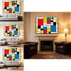 Red Yellow Blue Abstract Grid Artwork For Living Room Decor