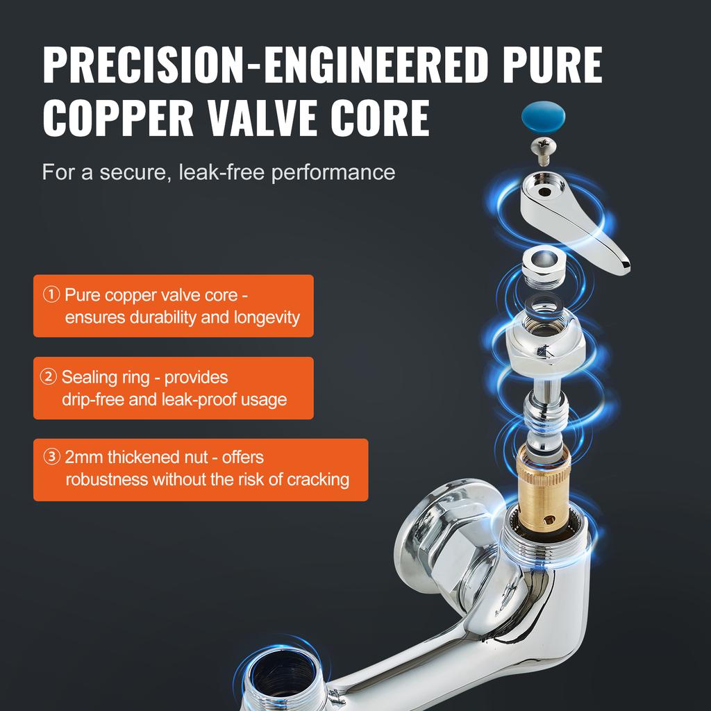 SucceBuy Commercial Faucet with Pre-Rinse Sprayer Wall Mount Kitchen Sink Faucet Brass Constructed Device with Pull Down Spray