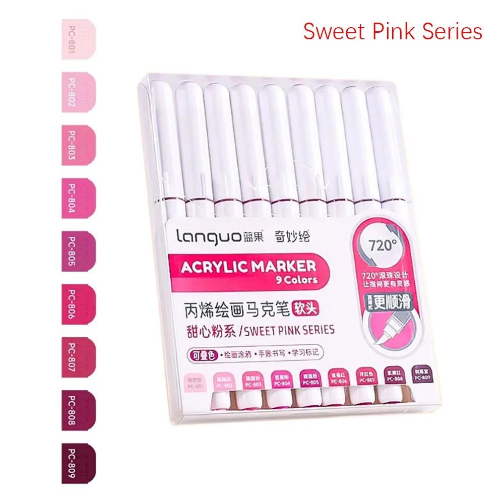 Professional 9-Colors Marker Pen Straight Liquid Art Stationery Colour Pen Hand Account Writing Stackable Color Art Felt Pens