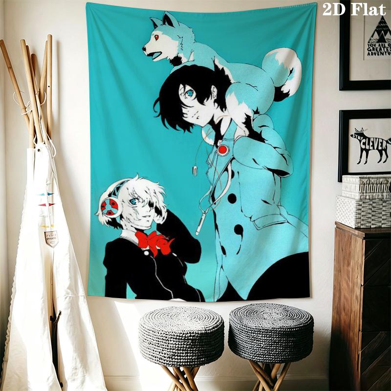 Persona Wall Tapestry Aesthetic Wall Hanging Printed Fabric Blanket Decorative Tapestries for Bedroom Living Room Home Decor