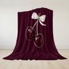 Burgundy Cherry Bow Flannel Blanket Warm Soft Halloween Christmas Couch Warm Cozy Decorative Decor Gift for All Season