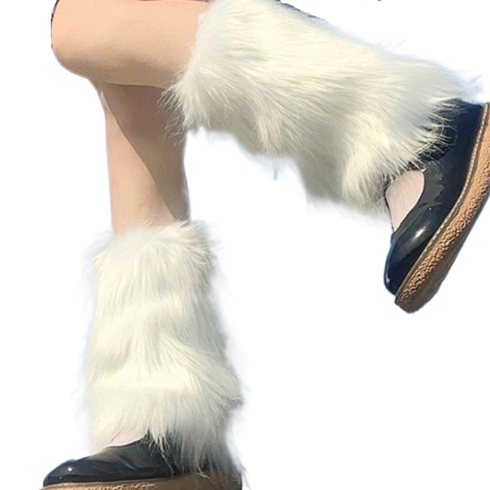 Fur Solid Color Japanese Style Socks Furry Leg Warmers Women Knee-length Socks Apparel Accessories S белый