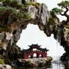 Micro-landscape Bonsai Rockery with Water-absorbing Stone and Ancient Architecture Ornaments