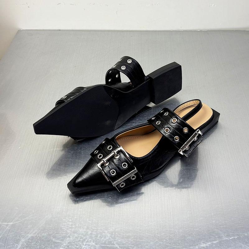 Fashion Luxury Pointed Toe Flats Sandals Shoes For Women 2025 Summer Spring Fashion Buckle Strap Ladies Slingback Female Sandals Shoes