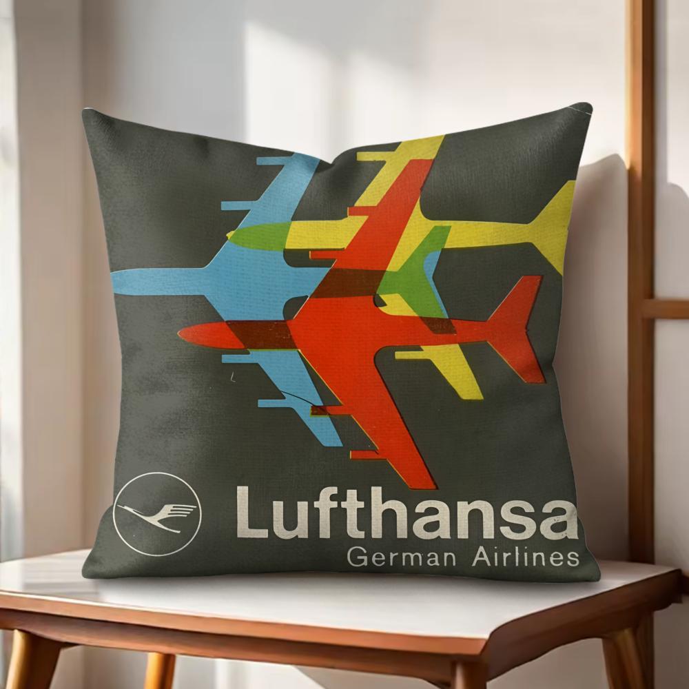 LLufthansaS Airlines Cushion Cover Natural Linen Organic Fabric DoubleSided Printing Couch Pillow Covers Home Decor