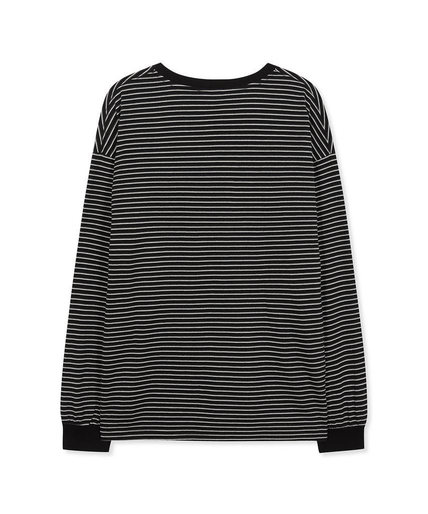 WEST GRAND BOULEVARD Semi-Over Stripe Long Sleeve Black
