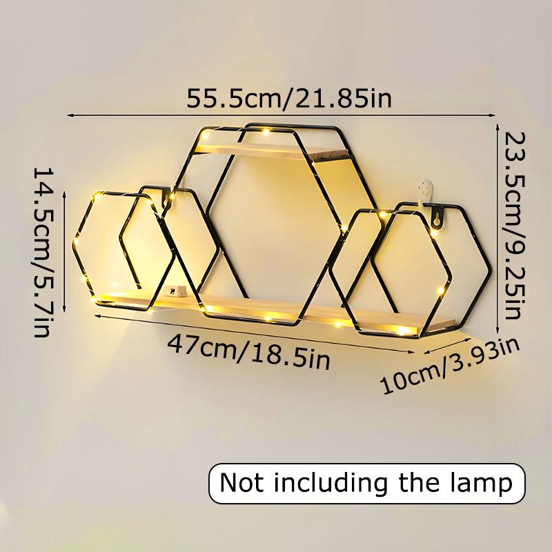 1PC Iron+Wood Space-Saving Wall-Mounted Durable No-Drill Easy-Install Storage Rack Decorative Shelf Easy-Install Wall Sturdy