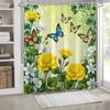 1pc Colorful Butterfly And Yellow White Flower Printed Shower Curtain, With Hooks, Spring Plant Simple Style Windows And Walls
