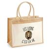 Beach Bag - PLANETEE - Jute with Pocket Lions C'est La Vie - Cotton - 43x33 Cm - Multicolour