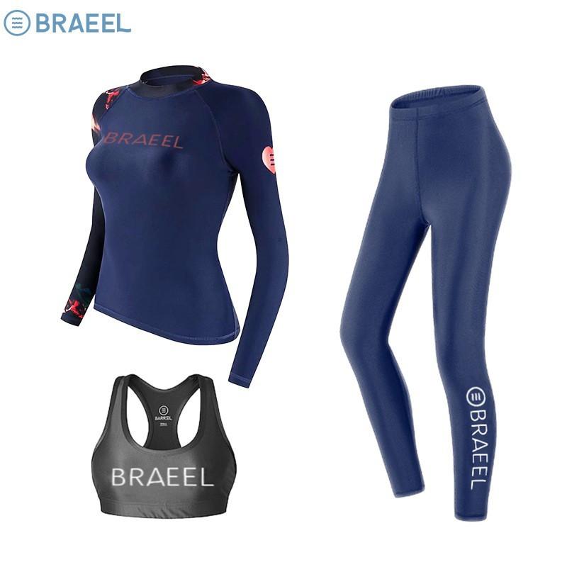 Womens UV Protection Long Sleeve Rash Guard Set With Pants Diving Snorkeling Surfing Swimming