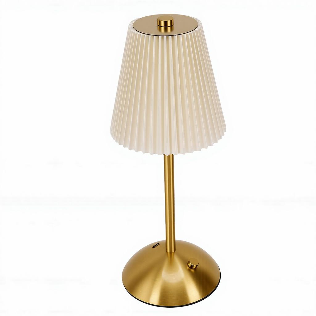 Pleated Table Lamp Metal USB Rechargeable Cordless Vintage Nightstand Lamp Decor for Bedside Living Room