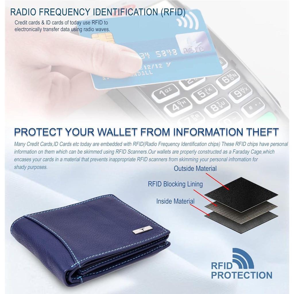 Cartera de piel azul Oliver para hombre, con 6 ranuras para tarjetas