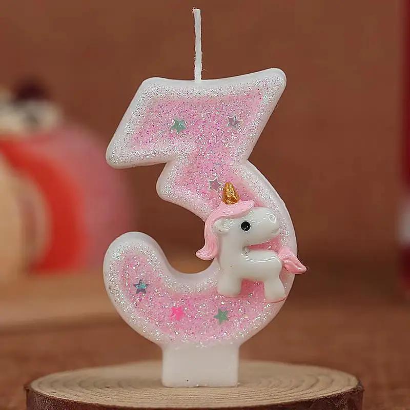 3D Number Birthday Candle Pink Glitter Unicorn Cake Decorating Party Anniversary Cake Decor for Cake Children's Birthday Candle